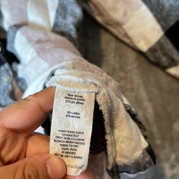 Soft Surroundings Sz Large Plaid Zip Back Linen Blend Button Up Shirt Women's - Picture 6 of 7